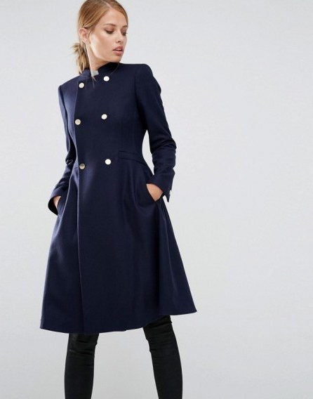 Ted Baker Indego Fit and Flare Coat navy. Chic blue coats | flared style | women’s winter coats - flipped