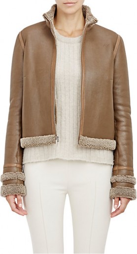 THE ROW Shearling-Lined Niedton Jacket in mushroom leather. Light brown jackets | casual luxe fashion | Women’s Autumn/Winter outerwear | designer clothing | chic style | warm fur lined