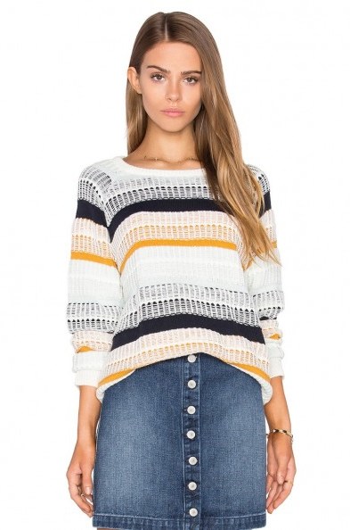 TULAROSA ~ CHEYENNE KNIT PULLOVER mixed stripe. Neutral striped jumpers | knitted fashion | knit overlay pullovers | neutrals | stripes | on-trend sweaters | Autumn fashion - flipped