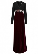 LANVIN Two-tone embellished velvet gown black & aubergine ~ luxe occasion wear ~ luxury event gowns ~ long designer dresses ~ crystal embellished belt