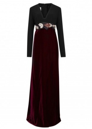 LANVIN Two-tone embellished velvet gown black & aubergine ~ luxe occasion wear ~ luxury event gowns ~ long designer dresses ~ crystal embellished belt - flipped