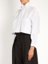 ELLERY Type A ruffle-collar cotton shirt white. Statement shirts | womens cropped blouses | boxy structured style fashion | ruffled high neck | chic and elegant clothing