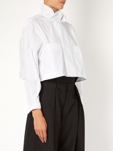 ELLERY Type A ruffle-collar cotton shirt white. Statement shirts | womens cropped blouses | boxy structured style fashion | ruffled high neck | chic and elegant clothing - flipped