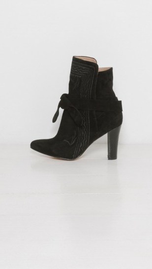 Ulla Johnson Embroidered Aggie Boot. Black leather statement booties | heeled ankle boots | autumn footwear | high heel boots | chic winter fashion accessories - flipped