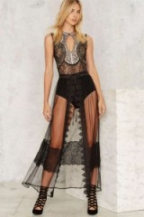 Nasty Gal Unveiled Sheer Lace Wrap Skirt – long black see-through skirts – maxi length – net fabric