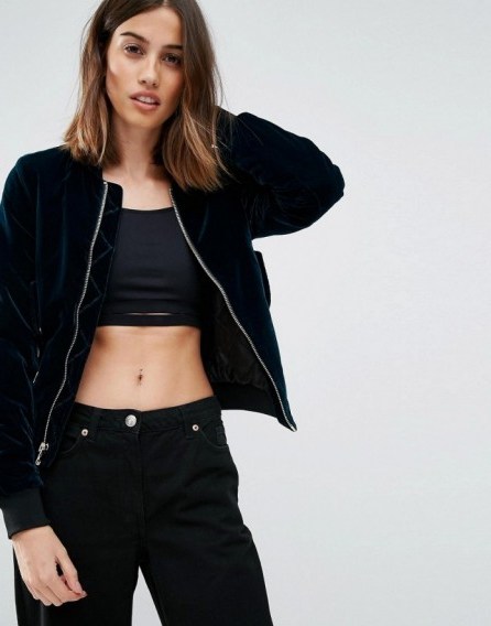 Vero Moda Velvet Bomber Jacket ~ casual fashion ~ soft fabric jackets ~ sports luxe ~ trends for Autumn 2016 - flipped