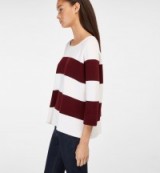 Massimo Dutti Burgundy Striped Cape-Style Sweater ~ dark red & white stripe sweaters ~ stripes ~ casual stylish knitwear ~ weekend jumpers with style ~ autumn fashion