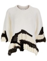 3.1 PHILLIP LIM White Knitted Crochet Jumper ~ stylish knitwear ~ luxe jumpers ~ knitted designer fashion ~ faux fur detail ~ mixed panels ~ crew neck sweaters ~ knits with style ~ round neckline
