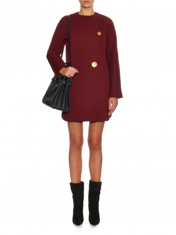 BALENCIAGA Wool-jersey cocoon-shaped coat in burgundy. Autumn colours | autumnal tones | designer outerwear | stylish coats