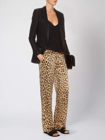 EQUIPMENT X Kate Moss Avery silk trousers ~ camel brown and black printed pants ~ wide leg ~ Autumn fashion - flipped