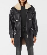 AllSaints Collins black leather shearling coat