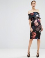 ASOS Dark Floral Bardot Pencil Dress ~ off the shoulder dresses