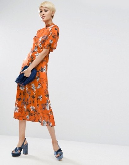 ASOS Kimono Sleeve Midi Dress in Brownstone Floral ~ flower printed dresses - flipped