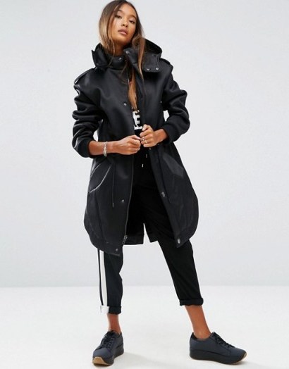 Womens Coats – Fashionable Parkas – ASOS Black Parka in Bonded Satin and Borg - flipped