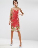 ASOS SALON Floral Embroidered Midi Dress in Red