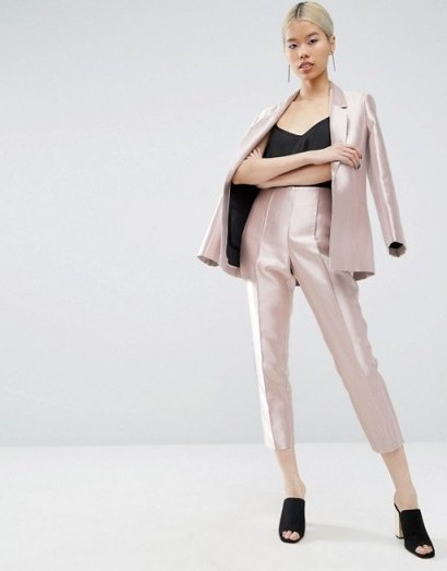 ASOS Ulitmate Pink Metallic Suit ~ trouser suits ~ cropped trousers ~ light pink jackets ~ blazers - flipped