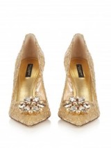 DOLCE & GABBANA Belluci crystal-embellished gold lace pumps