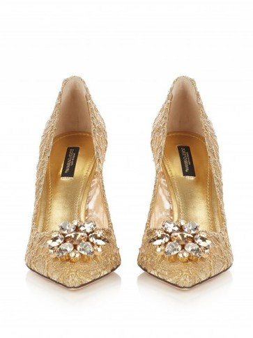 DOLCE & GABBANA Belluci crystal-embellished gold lace pumps - flipped