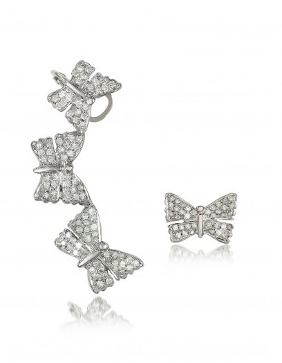 BERNARD DELETTREZ Butterflies White Gold Earrings with Diamonds - flipped