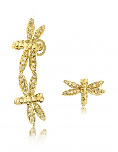 BERNARD DELETTREZ Dragonflies 18K Gold Earrings With Diamonds - flipped