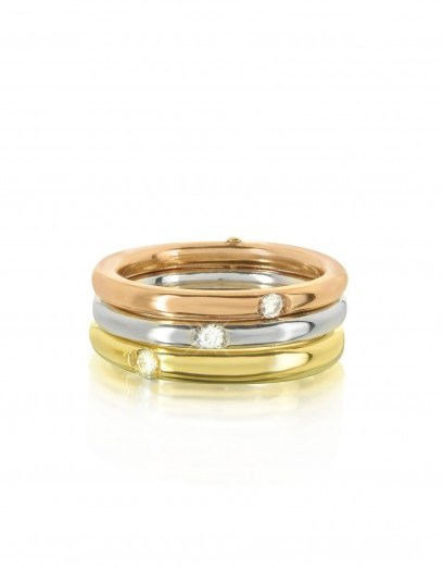 BERNARD DELETTREZ 18K White, Yellow and Pink Gold Triple Secret Ring with Diamonds - flipped