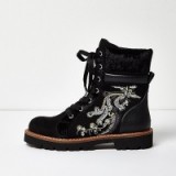 River Island Black embroidered panel utility boots – autumn weekend footwear