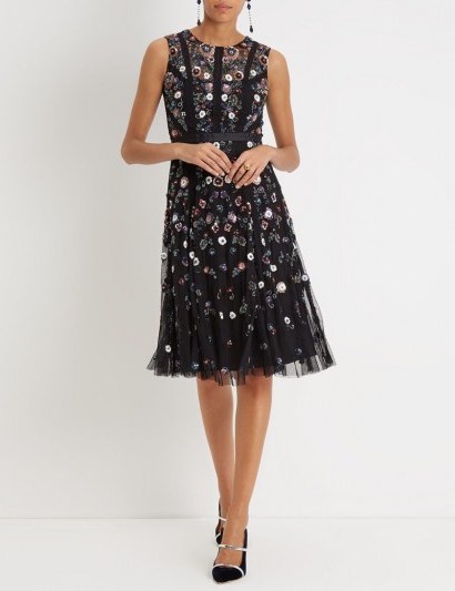 NEEDLE & THREAD Sleeveless Black Floral Ombré Sequin Embellished Dress - flipped