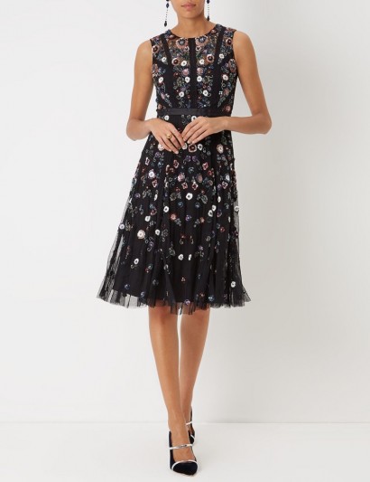NEEDLE & THREAD Sleeveless Black Floral Ombré Sequin Embellished Dress