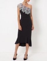PETER PILOTTO Black Lace Ruffle One-Shoulder Dress with High-Low Ruffled Hemline