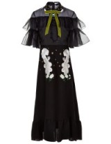 VIVETTA Black Liko Embroidered Midi Dress with organza ruffles