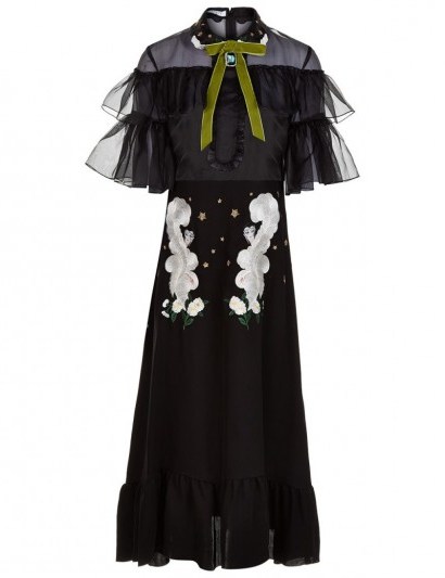 VIVETTA Black Liko Embroidered Midi Dress with organza ruffles - flipped