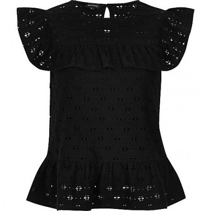 River Island Black textured frill top - flipped