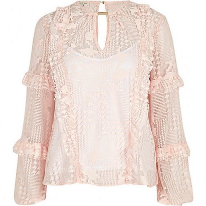 River Island Blush pink lace frill blouse - flipped