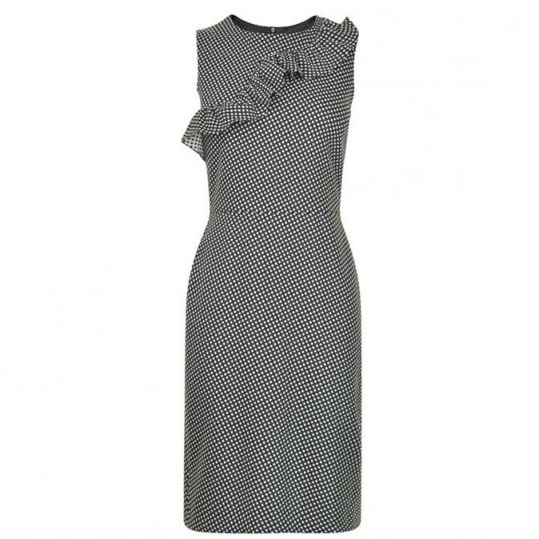 Boutique Moschino black & white sleeveless stretch polka dot frill dress - flipped
