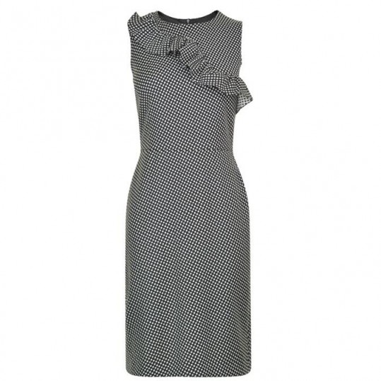 Boutique Moschino black & white sleeveless stretch polka dot frill dress