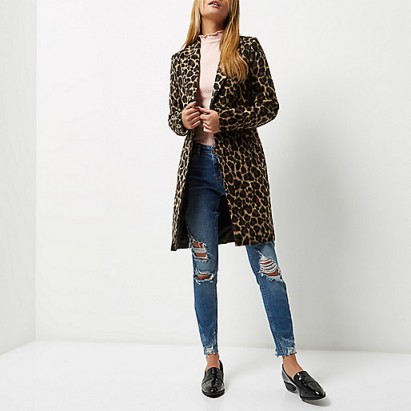 River Island Brown leopard print wool overcoat – glamorous animal prints – autumn/winter coats
