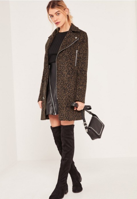 Missguided brown & black faux wool leopard biker coat. Animal prints | on-trend coats | autumn/winter outerwear | autumnal colours - flipped