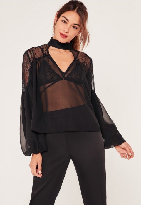 Missguided x caroline receveur black lace insert blouse. Sheer blouses | feminine style tops | affordable luxe | on-trend fashion - flipped