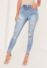 missguided x Caroline Receveur blue sinner high waisted authentic ripped skinny jeans. Destroyed denim | casual on-trend fashion | weekend style