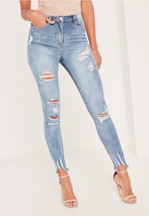 missguided x Caroline Receveur blue sinner high waisted authentic ripped skinny jeans. Destroyed denim | casual on-trend fashion | weekend style - flipped