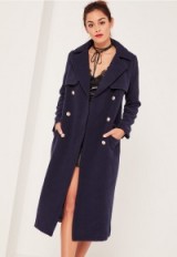 Missguided x Caroline Receveur navy longline military coat. Autumn/winter outerwear | smart blue coats