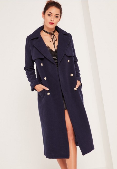 Missguided x Caroline Receveur navy longline military coat. Autumn/winter outerwear | smart blue coats - flipped