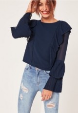Missguided x Caroline Receveur navy pleated frill blouse. Blue ruffled blouses | pleats | frilled tops | feminine clothing | on-trend fashion