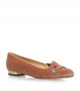 Charlotte Olympia Lol Kitty Pale Pink Velvet Embroidered Flats