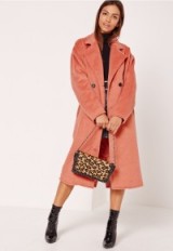 missguided pink cocoon double breasted faux wool coat