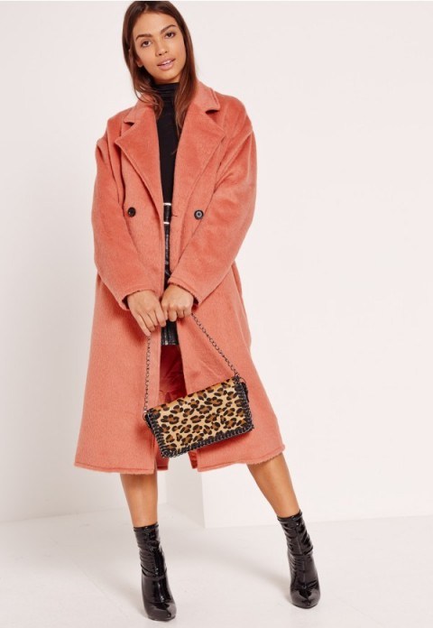 missguided pink cocoon double breasted faux wool coat - flipped