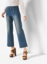 MICHAEL MICHAEL KORS Cropped Wide Leg Sailor Jeans in Light Cadet Wash. Blue denim | crop leg | 70s style flares | front button detail | on trend fashion | casual designer clothing