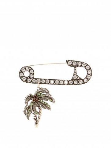 SONIA RYKIEL Crystal-embellished safety pin and palm tree brooch – large designer brooches – coloured crystals – statement jewellery – eye-catching accessories - flipped