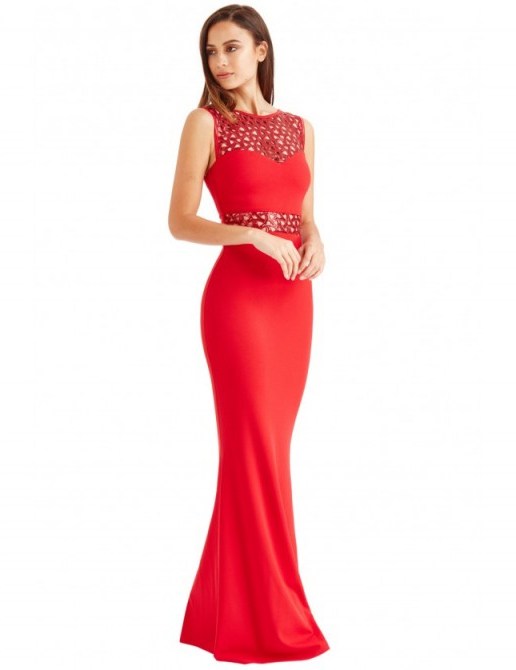 Goddiva Red Cut Out Sequin Maxi Dress - flipped