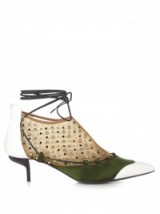 J.W.ANDERSON Embellished lace-up white leather and green satin pumps – luxe designer shoes